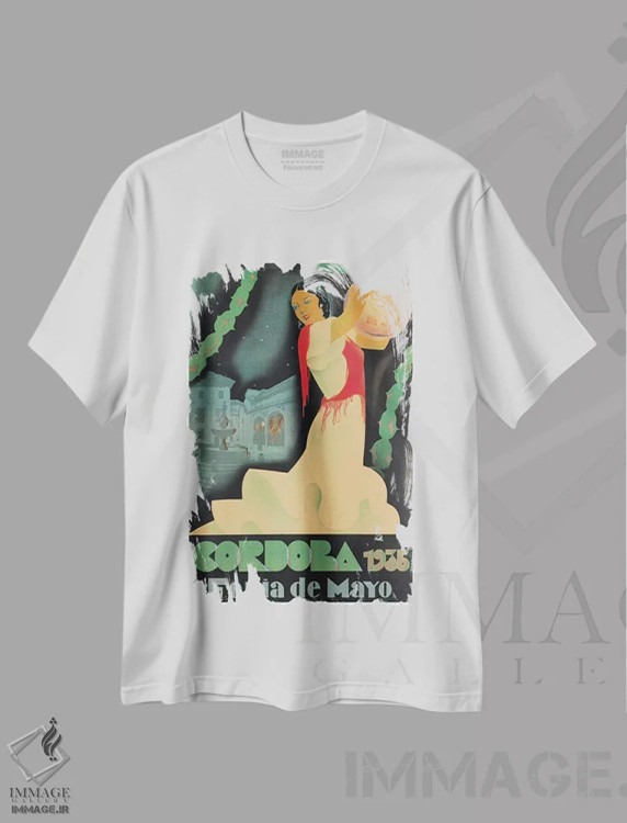 تیشرت سفید طرح دار 1935,جشنواره مه کوردوبا، ۱۹۳۵، تایپوگرافی اثر هنرمند ناشناس | فروشگاه ایماژ