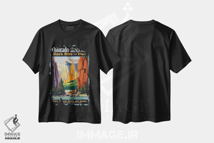 تیشرت مشکی طرح دار رشته کوه های راکی کلرادو، تایپوگرافی اثر هنرمند ناشناس | immage.ir