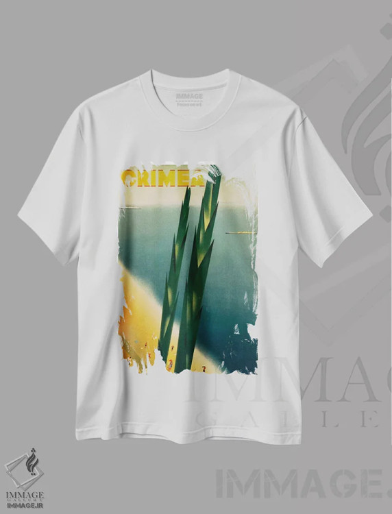 تیشرت سفید طرح دار کریمه، تایپوگرافی اثر هنرمند ناشناس | immage.ir