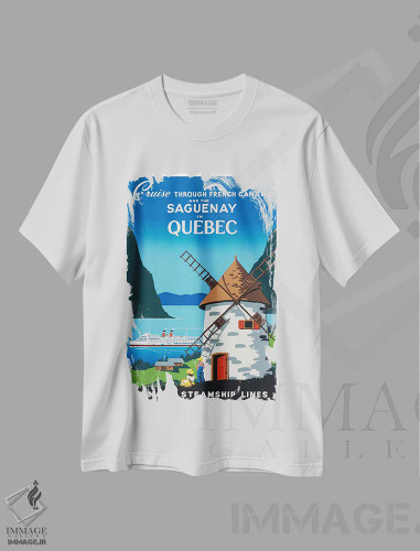 تیشرت سفید طرح دار کروز در کانادای فرانسوی و رودخانه ساگونای، کبک، تایپوگرافی اثر هنرمند ناشناس | فروشگاه ایماژ