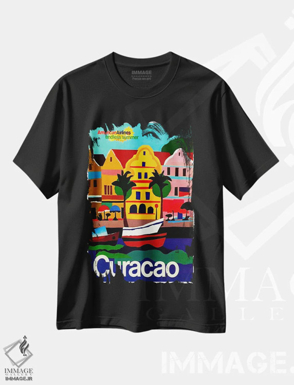 تیشرت مشکی طرح دار کوراسائو، تایپوگرافی اثر هنرمند ناشناس | فروشگاه ایماژ