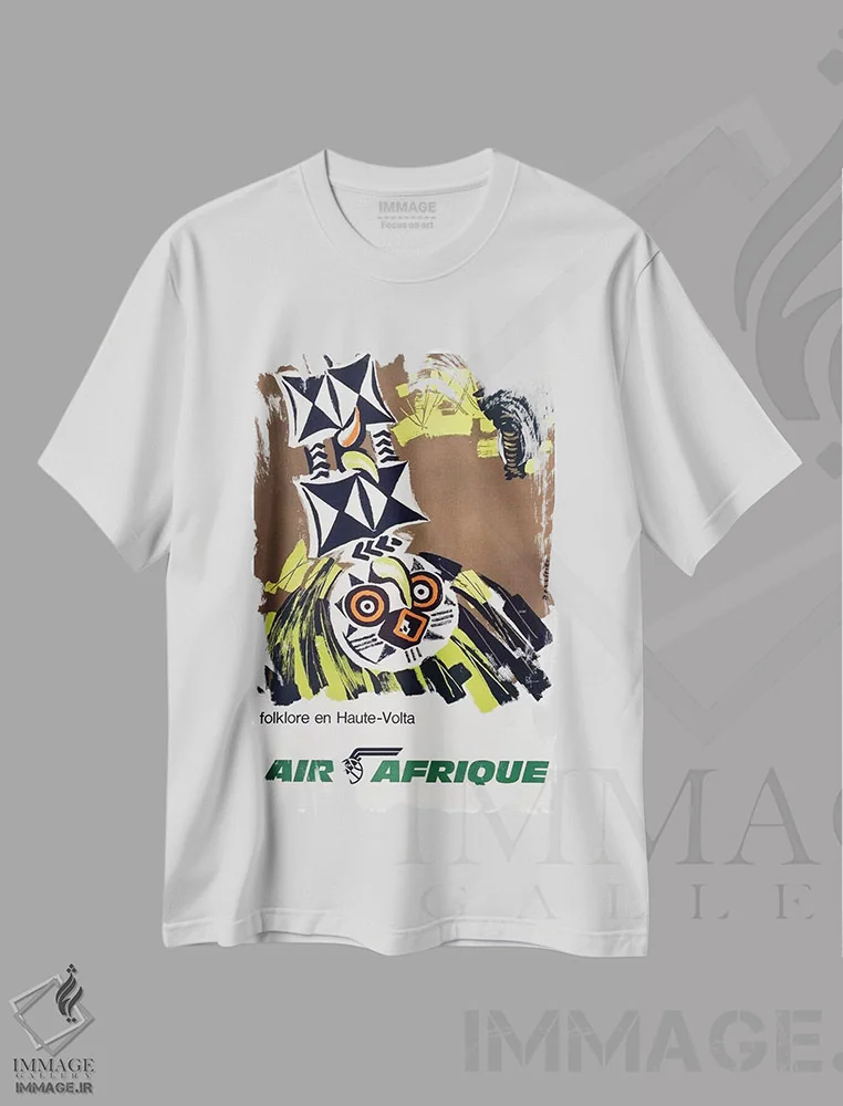 تیشرت سفید طرح دار ایر آفریک: فولکلور اوت-ولتا، تایپوگرافی اثر هنرمند ناشناس | فروشگاه ایماژ