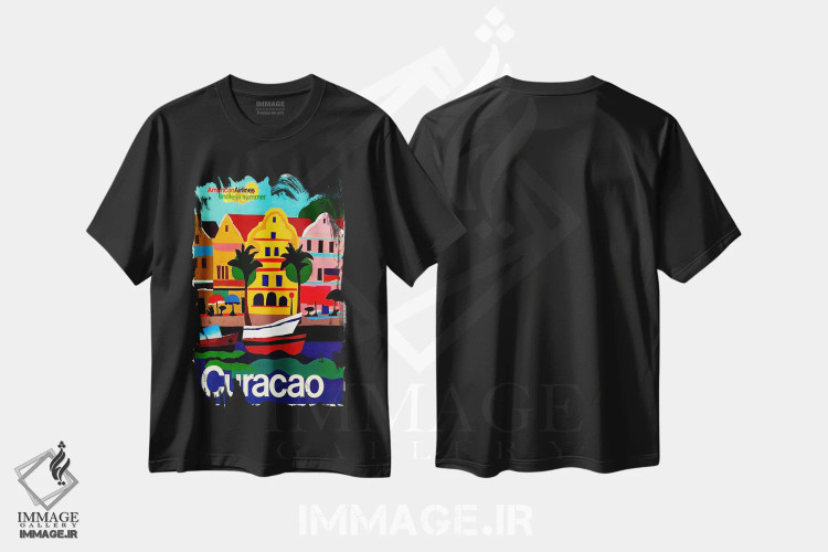 تیشرت مشکی طرح دار کوراسائو، تایپوگرافی اثر هنرمند ناشناس | فروشگاه ایماژ