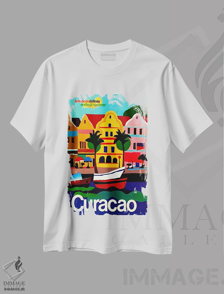 تیشرت سفید طرح دار کوراسائو، تایپوگرافی اثر هنرمند ناشناس | immage.ir