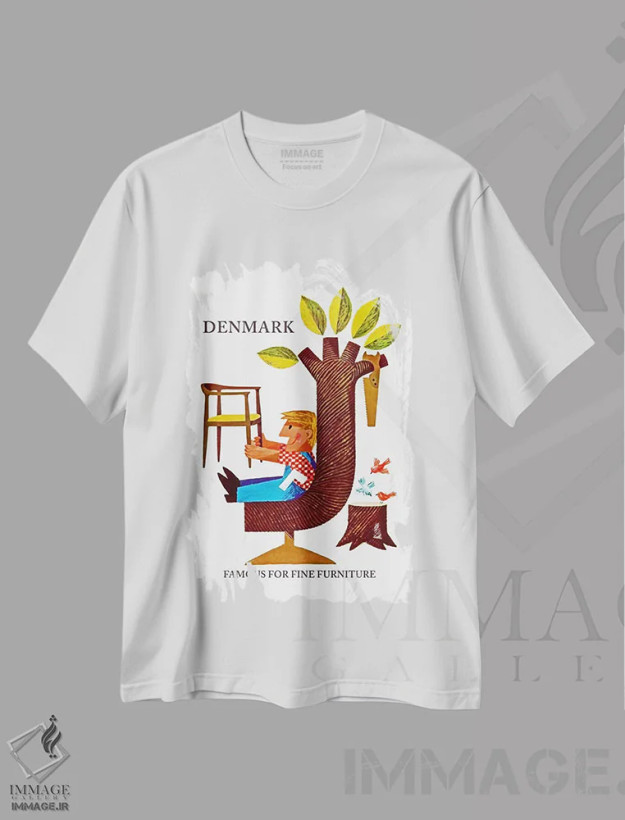 تیشرت سفید طرح دار دانمارک: مشهور به مبلمان ظریف، تایپوگرافی اثر هنرمند ناشناس | فروشگاه ایماژ