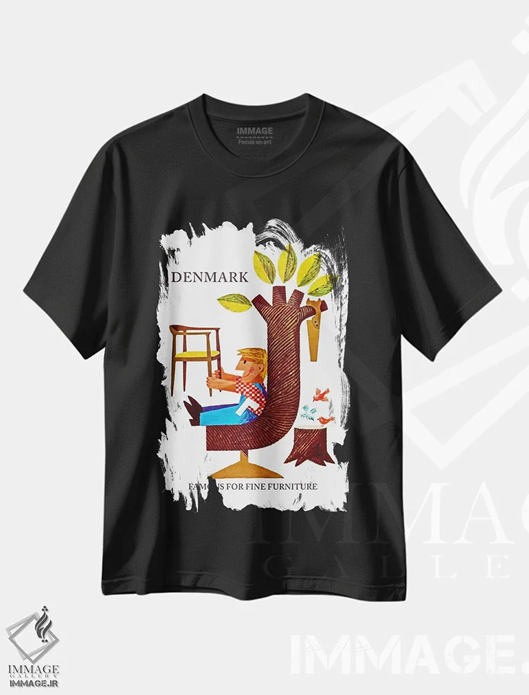 تیشرت مشکی طرح دار دانمارک: مشهور به مبلمان ظریف، تایپوگرافی اثر هنرمند ناشناس | immage.ir