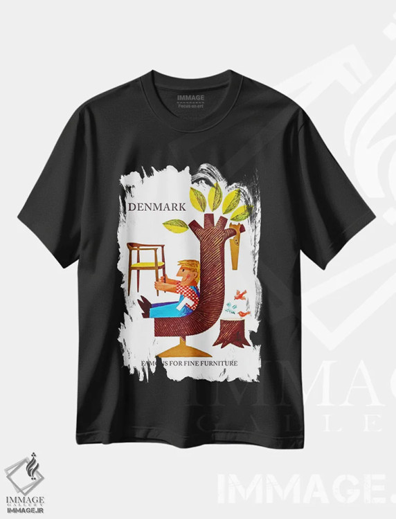 تیشرت مشکی طرح دار دانمارک: مشهور به مبلمان ظریف، تایپوگرافی اثر هنرمند ناشناس | immage.ir