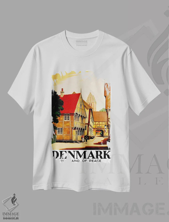 تیشرت سفید طرح دار دانمارک: سرزمین صلح، تایپوگرافی اثر هنرمند ناشناس | immage.ir