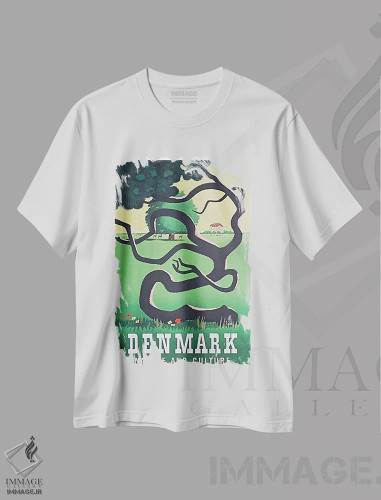 تیشرت سفید طرح دار دانمارک: طبیعت و فرهنگ، تایپوگرافی اثر هنرمند ناشناس | فروشگاه ایماژ