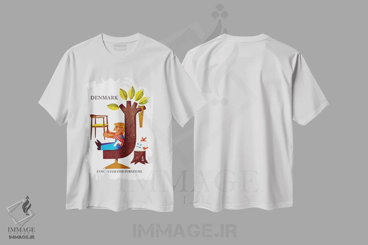 تیشرت سفید طرح دار دانمارک: مشهور به مبلمان ظریف، تایپوگرافی اثر هنرمند ناشناس | فروشگاه ایماژ