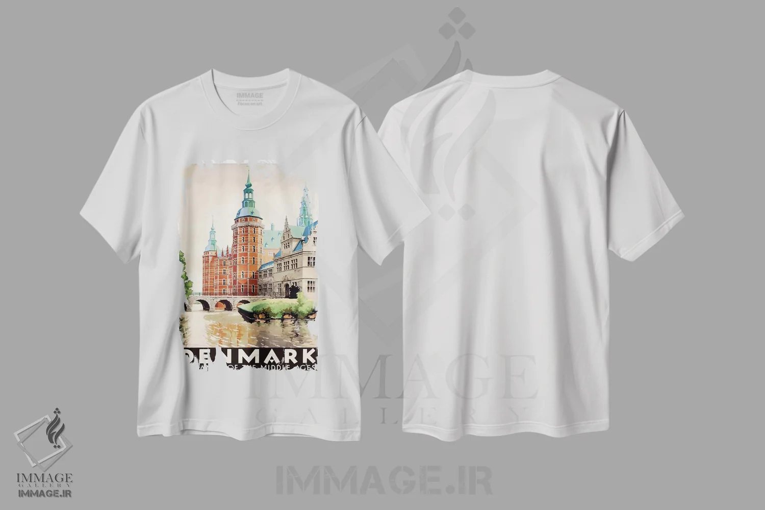 تیشرت سفید طرح دار دانمارک: افسون قرون وسطی، تایپوگرافی اثر هنرمند ناشناس | immage.ir
