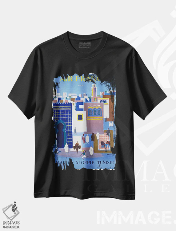 تیشرت مشکی طرح دار ایر فرانس، تایپوگرافی اثر هنرمند ناشناس | فروشگاه ایماژ