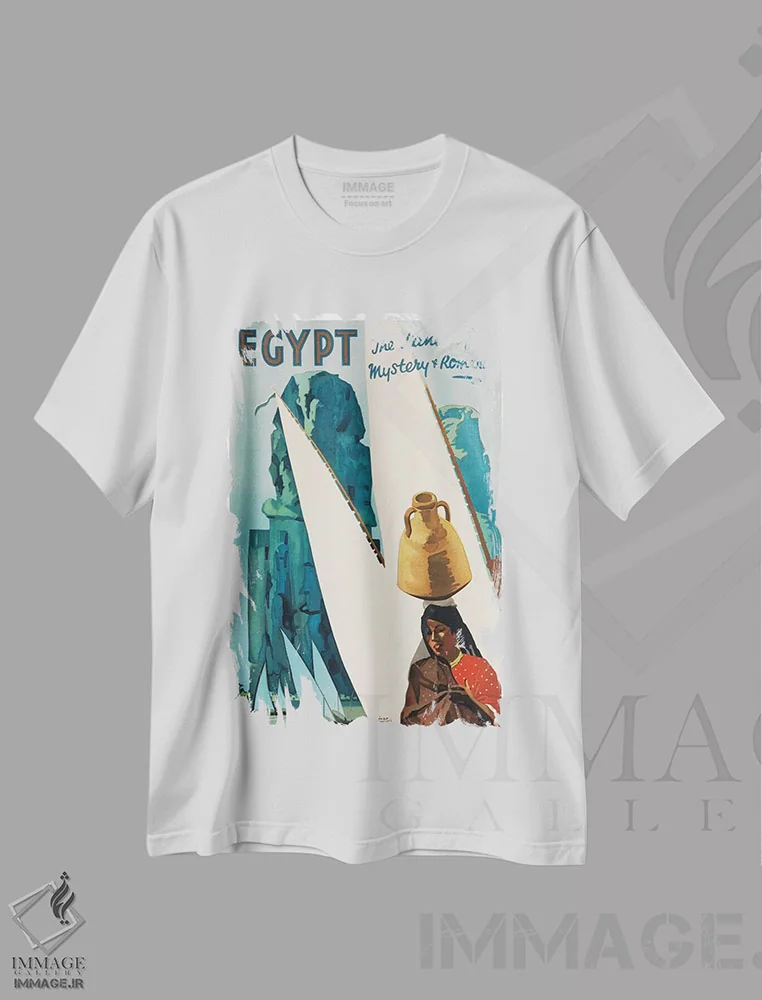 تیشرت سفید طرح دار مصر: سرزمین رمز و راز و افسانه، تایپوگرافی اثر هنرمند ناشناس | فروشگاه ایماژ