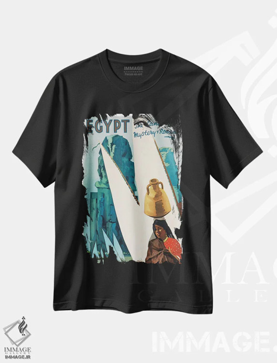 تیشرت مشکی طرح دار مصر: سرزمین رمز و راز و افسانه، تایپوگرافی اثر هنرمند ناشناس | immage.ir