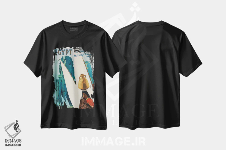 تیشرت مشکی طرح دار مصر: سرزمین رمز و راز و افسانه، تایپوگرافی اثر هنرمند ناشناس | immage.ir