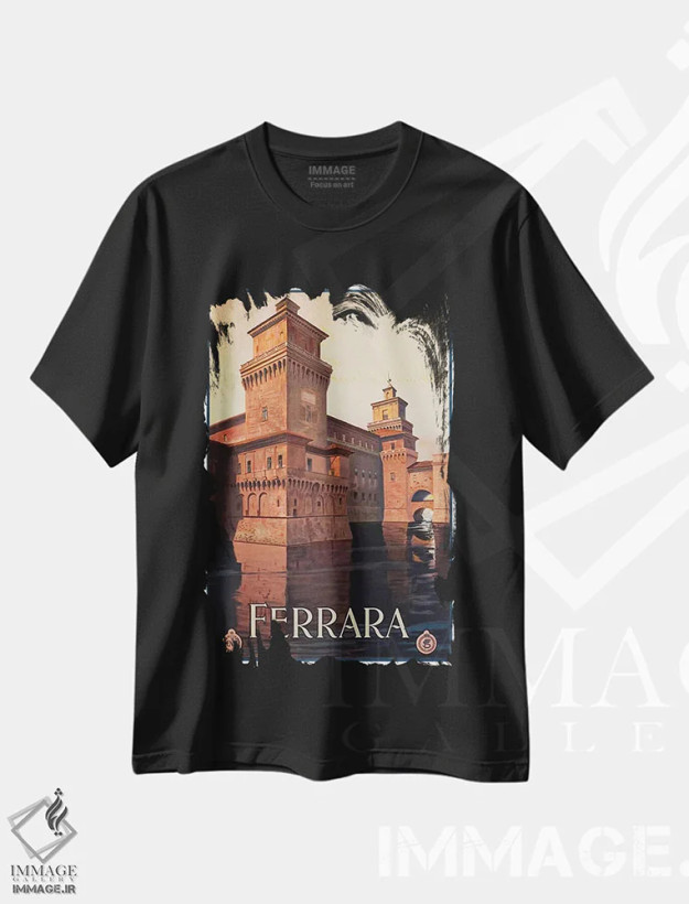 تیشرت مشکی طرح دار Italy,فرارا، ایتالیا، تایپوگرافی اثر هنرمند ناشناس | فروشگاه ایماژ