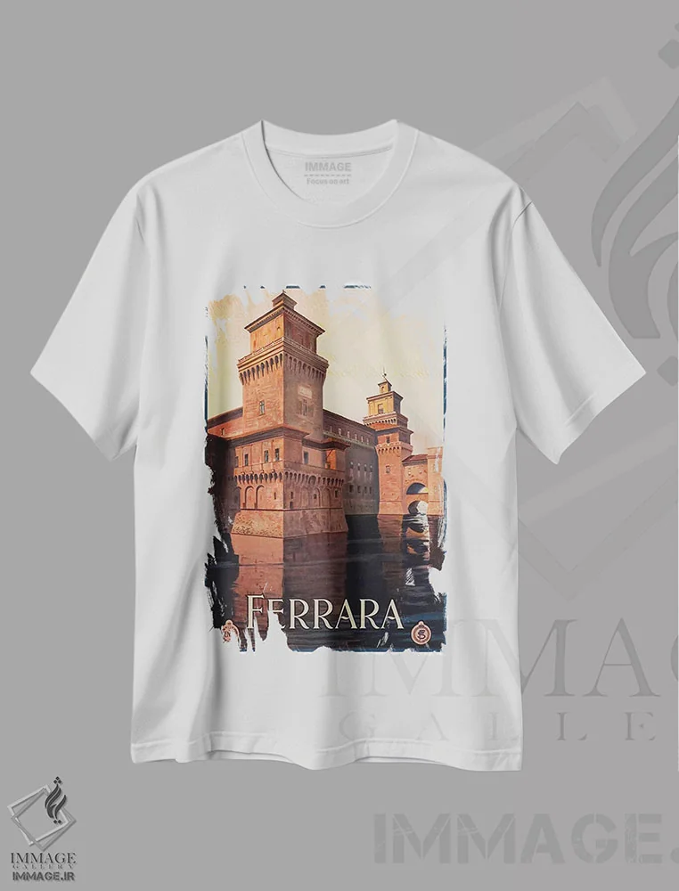 تیشرت سفید طرح دار Italy,فرارا، ایتالیا، تایپوگرافی اثر هنرمند ناشناس | immage.ir