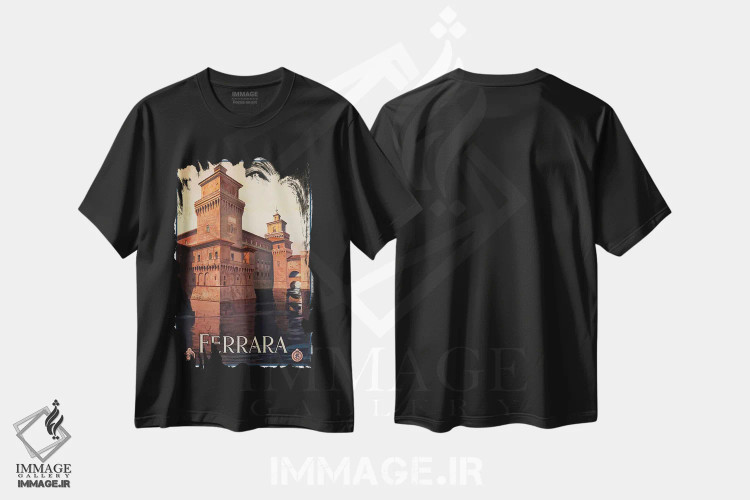 تیشرت مشکی طرح دار Italy,فرارا، ایتالیا، تایپوگرافی اثر هنرمند ناشناس | فروشگاه ایماژ