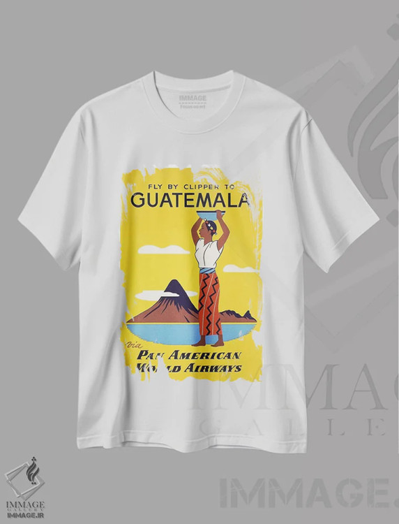 تیشرت سفید طرح دار پرواز با کلیپر به گواتمالا با پان آمریکن، تایپوگرافی اثر هنرمند ناشناس | immage.ir