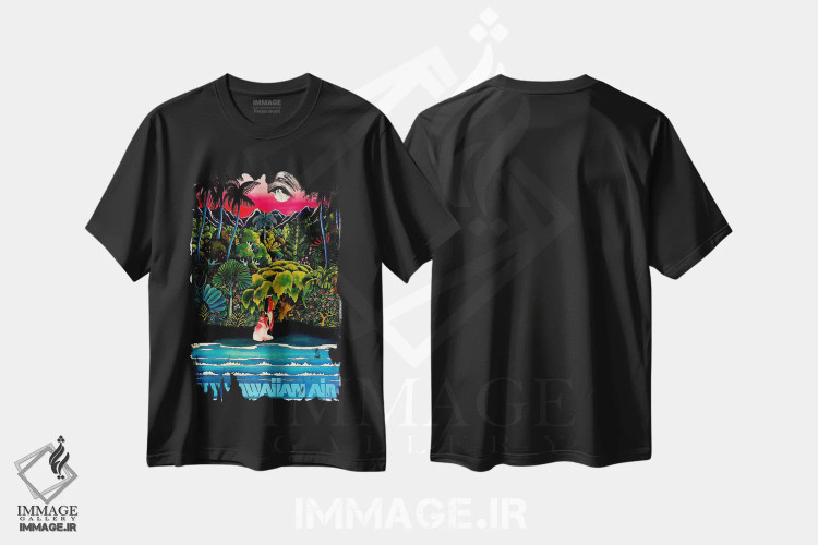 تیشرت مشکی طرح دار پرواز با هواپیمایی هاوایی، تایپوگرافی اثر هنرمند ناشناس | فروشگاه ایماژ
