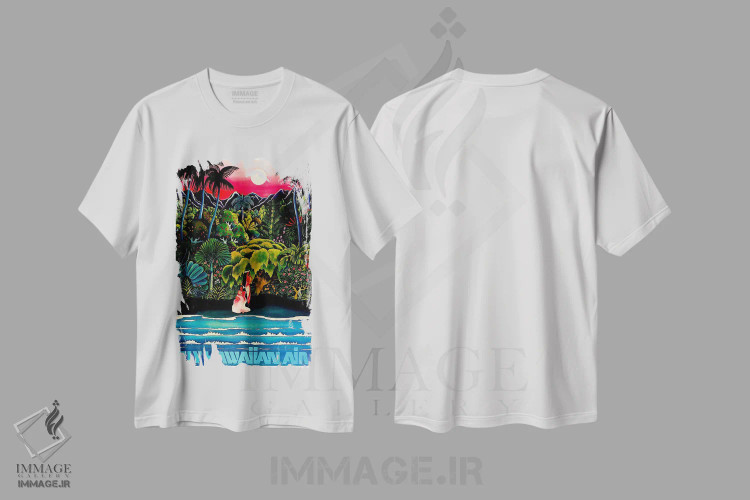 تیشرت سفید طرح دار پرواز با هواپیمایی هاوایی، تایپوگرافی اثر هنرمند ناشناس | immage.ir