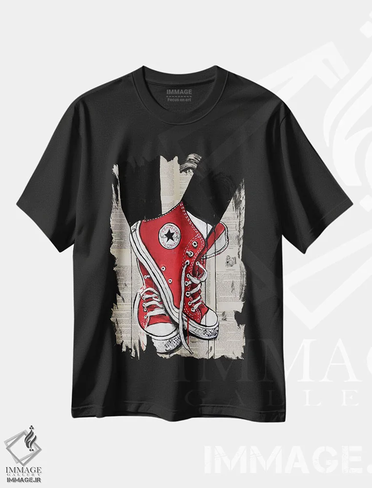 تیشرت مشکی طرح دار قرمز، هنر فاخر معاصر اثر لوی جوور | immage.ir