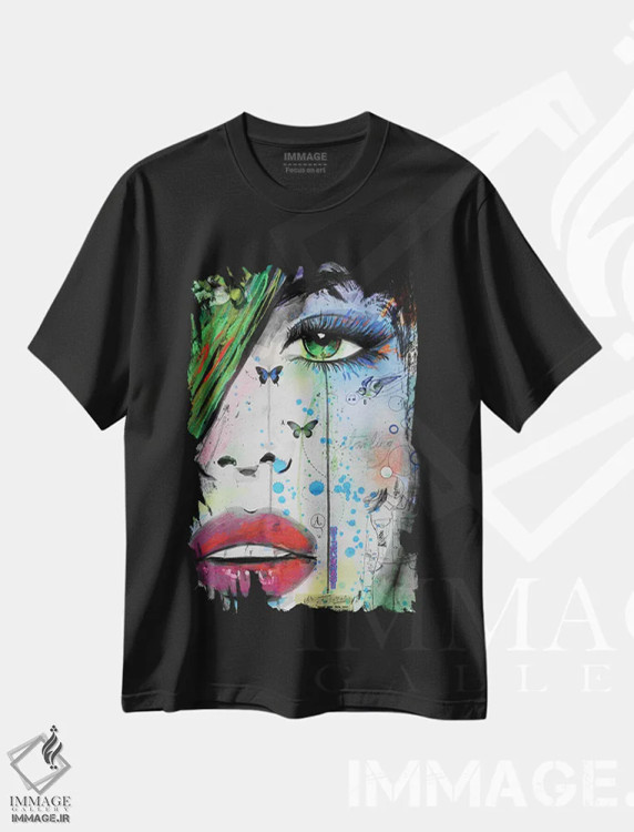 تیشرت مشکی طرح دار مرغ مینا، هنر فاخر معاصر اثر لوی جوور | immage.ir