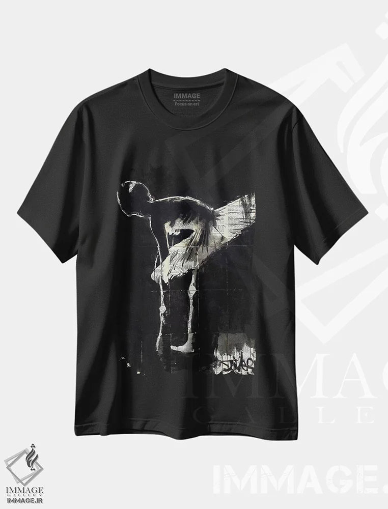 تیشرت مشکی طرح دار پایان نمایش، هنر فاخر معاصر اثر لوی جوور | immage.ir