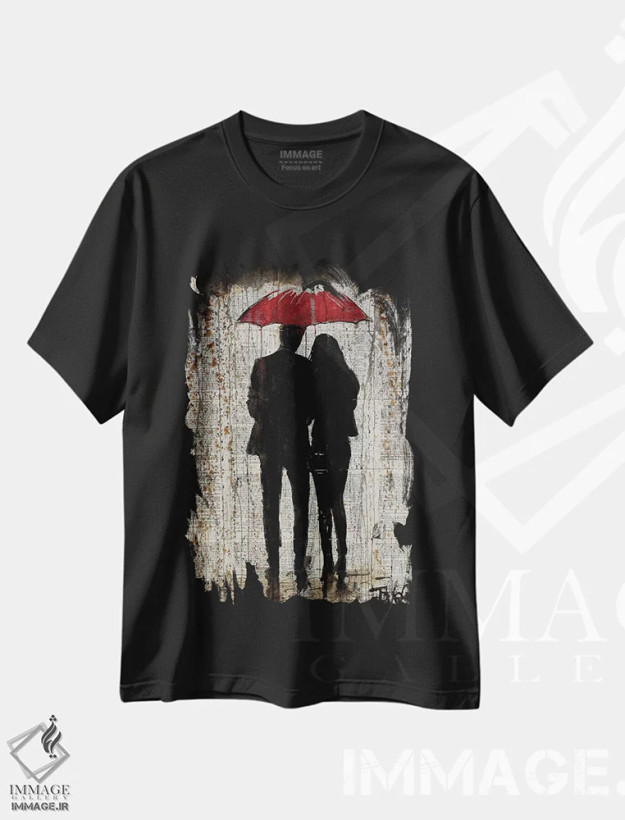 تیشرت مشکی طرح دار یکی از روزهای بارانی، هنر فاخر معاصر اثر لوی جوور | فروشگاه ایماژ