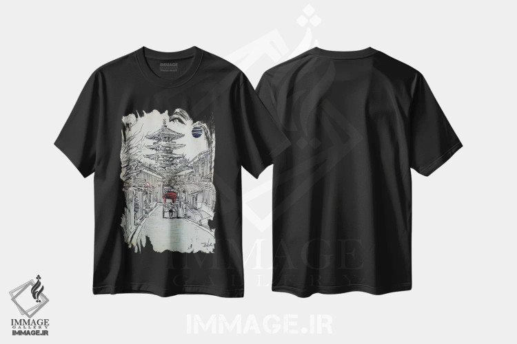 تیشرت مشکی طرح دار لحظه ای دیگر در کیوتو، هنر فاخر معاصر اثر لوی جوور | فروشگاه ایماژ