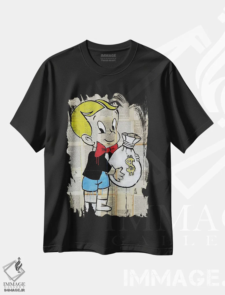 تیشرت مشکی طرح دار بچه پولدار کوچک، هنر فاخر معاصر اثر لوی جوور | immage.ir