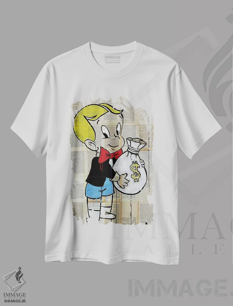 تیشرت سفید طرح دار بچه پولدار کوچک، هنر فاخر معاصر اثر لوی جوور | فروشگاه ایماژ