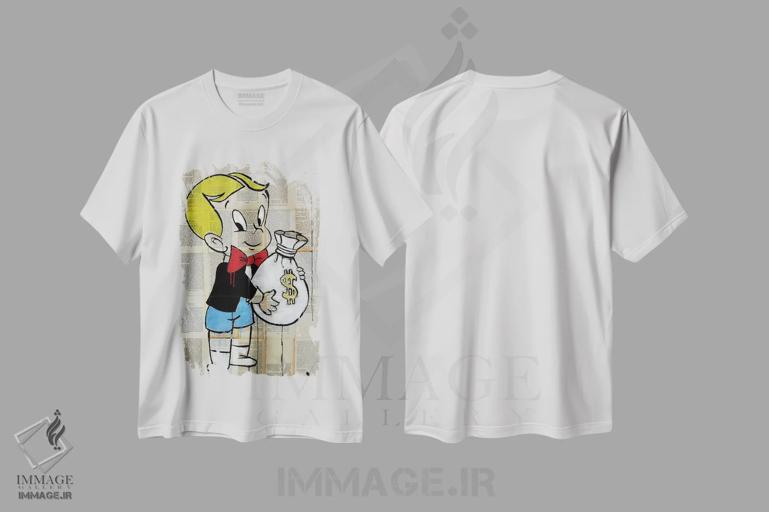 تیشرت سفید طرح دار بچه پولدار کوچک، هنر فاخر معاصر اثر لوی جوور | فروشگاه ایماژ