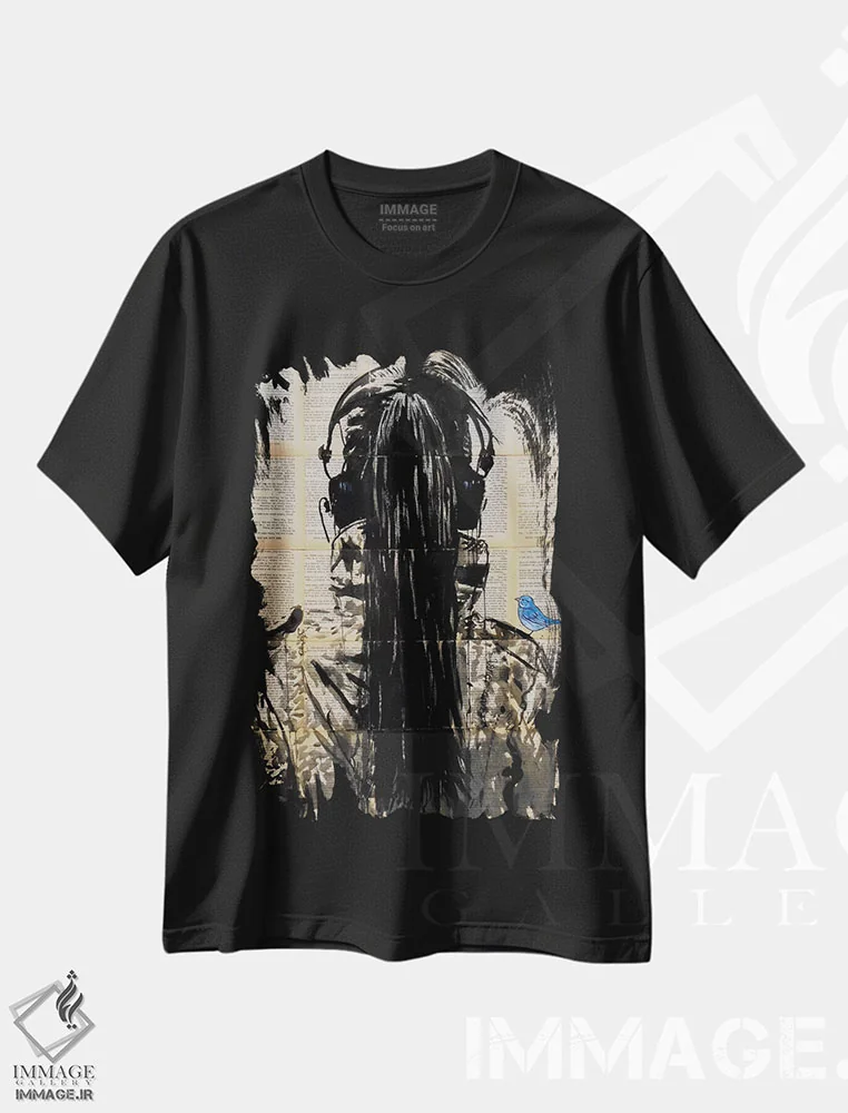 تیشرت مشکی طرح دار صوتی، هنر فاخر معاصر اثر لوی جوور | immage.ir