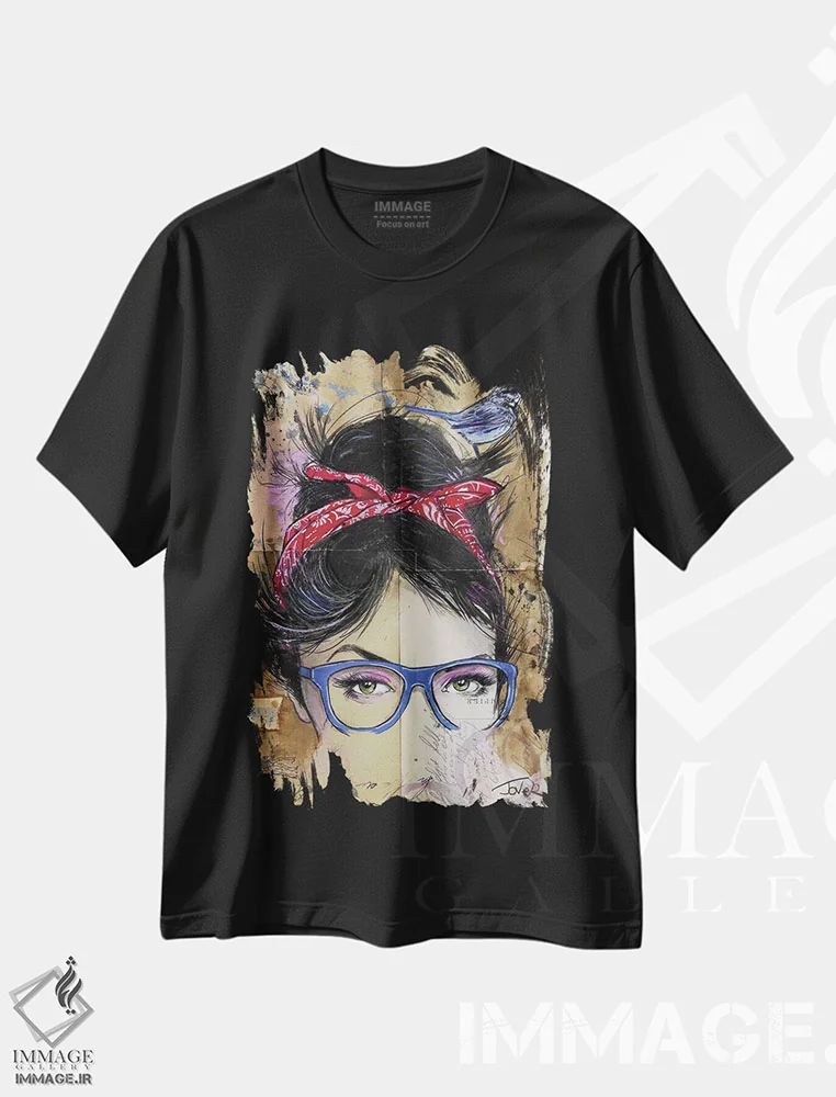 تیشرت مشکی طرح دار رشته ها، هنر فاخر معاصر اثر لوی جوور | فروشگاه ایماژ