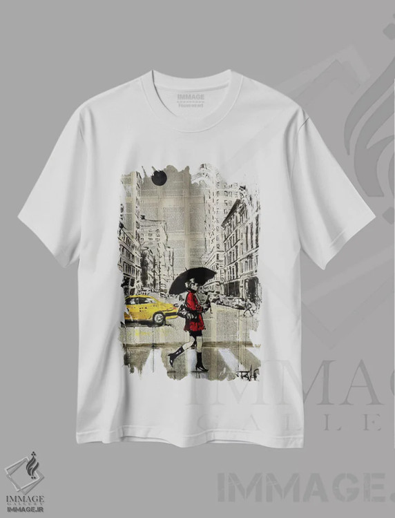 تیشرت سفید طرح دار پالتوی قرمز، هنر فاخر معاصر اثر لوی جوور | فروشگاه ایماژ