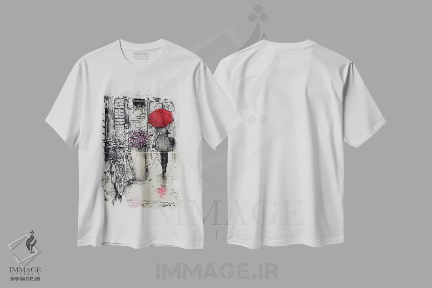 تیشرت سفید طرح دار پیاده روی در آمستردام، هنر فاخر معاصر اثر لوی جوور | immage.ir