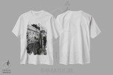 تیشرت سفید طرح دار کافه شبانه، هنر تزئینی سیاه و سفید اثر لوی جوور | فروشگاه ایماژ