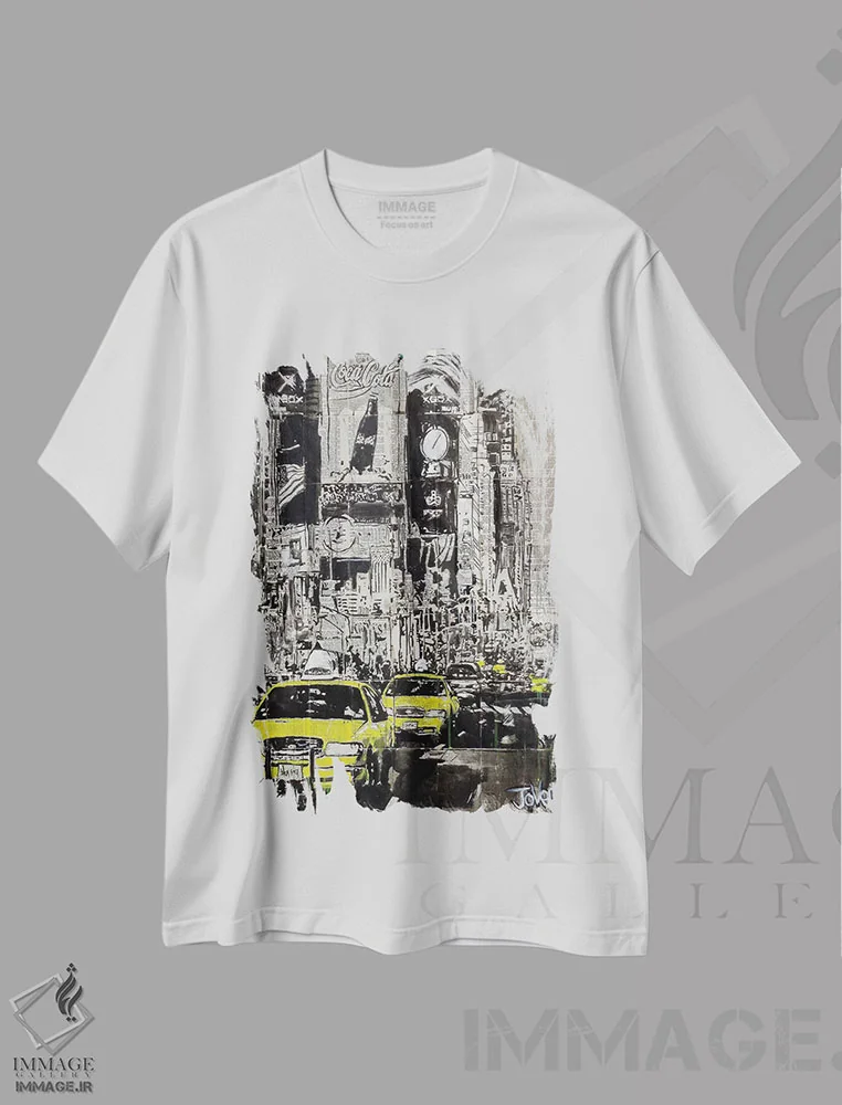 تیشرت سفید طرح دار زویورک، دکور آمریکایی اثر لوی جوور | فروشگاه ایماژ
