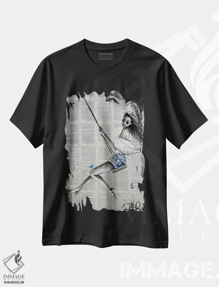 تیشرت مشکی طرح دار تاب بهاری، هنر فاخر معاصر اثر لوی جوور | فروشگاه ایماژ