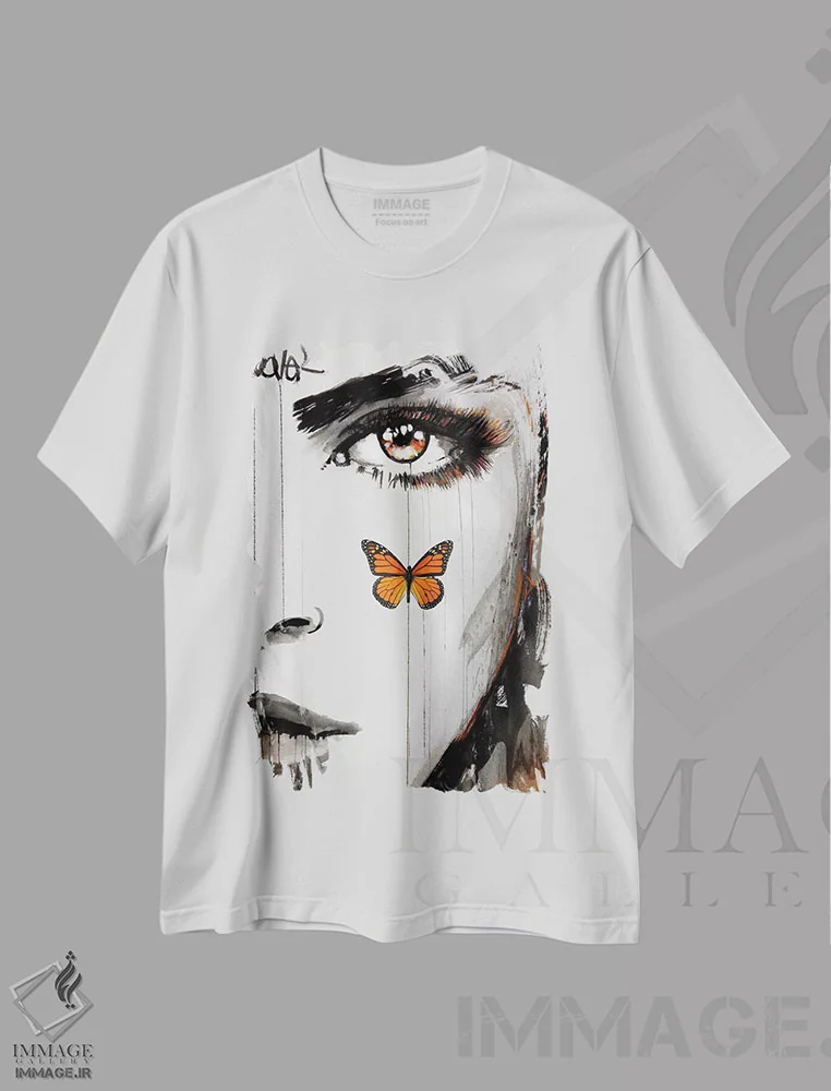 تیشرت سفید طرح دار رویای نارنگی، هنر فاخر معاصر اثر لوی جوور | immage.ir