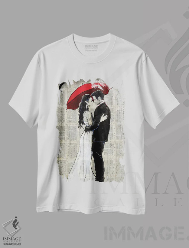 تیشرت سفید طرح دار یک شب بارانی، هنر فاخر معاصر اثر لوی جوور | فروشگاه ایماژ