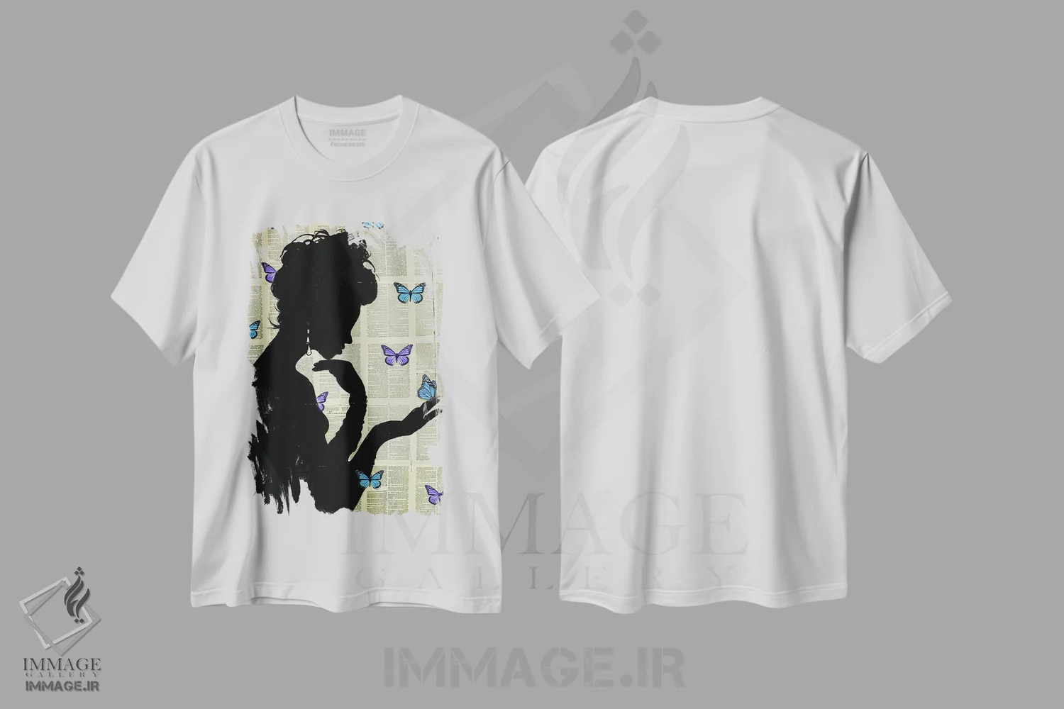 تیشرت سفید طرح دار پروانهٔ آبی، هنر فاخر معاصر اثر لوی جوور | immage.ir