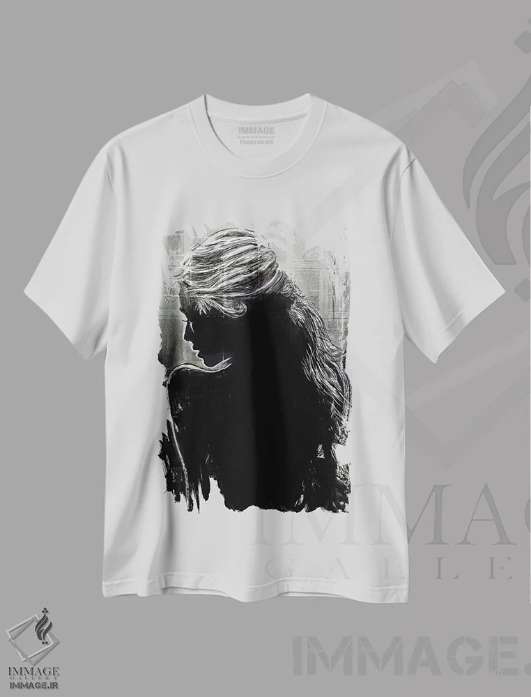 تیشرت سفید طرح دار هماهنگ خجالتی، هنر تزئینی سیاه و سفید اثر لوی جوور | فروشگاه ایماژ