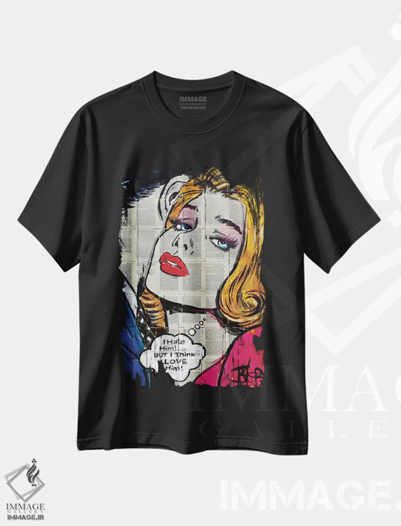 تیشرت مشکی طرح دار پاپ عشق و نفرت، هنر فاخر معاصر اثر لوی جوور | immage.ir