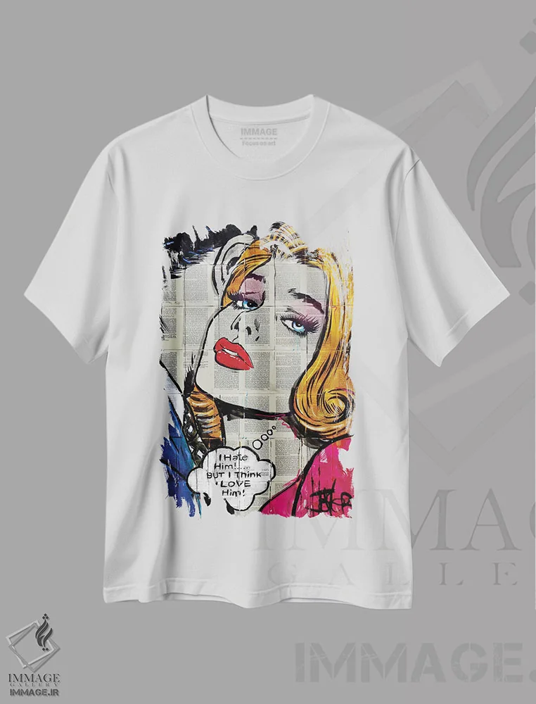 تیشرت سفید طرح دار پاپ عشق و نفرت، هنر فاخر معاصر اثر لوی جوور | فروشگاه ایماژ