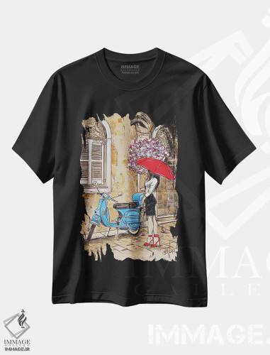 تیشرت مشکی طرح دار موتور آبی کوچک، هنر فاخر معاصر اثر لوی جوور | فروشگاه ایماژ