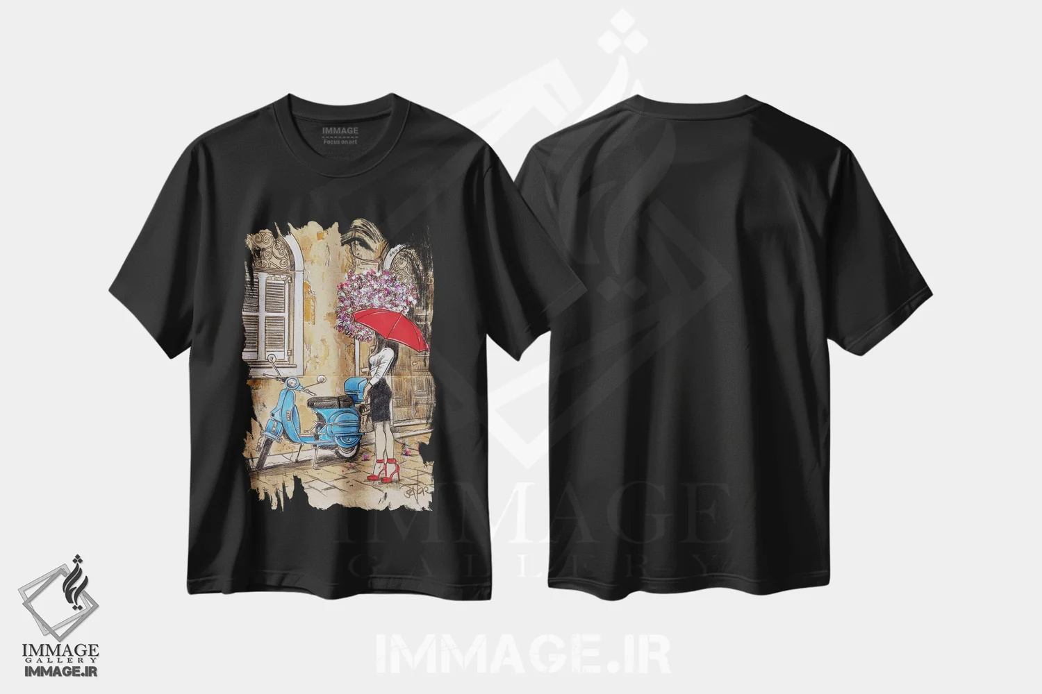 تیشرت مشکی طرح دار موتور آبی کوچک، هنر فاخر معاصر اثر لوی جوور | فروشگاه ایماژ