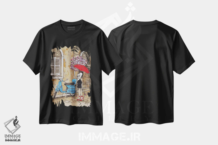 تیشرت مشکی طرح دار موتور آبی کوچک، هنر فاخر معاصر اثر لوی جوور | فروشگاه ایماژ