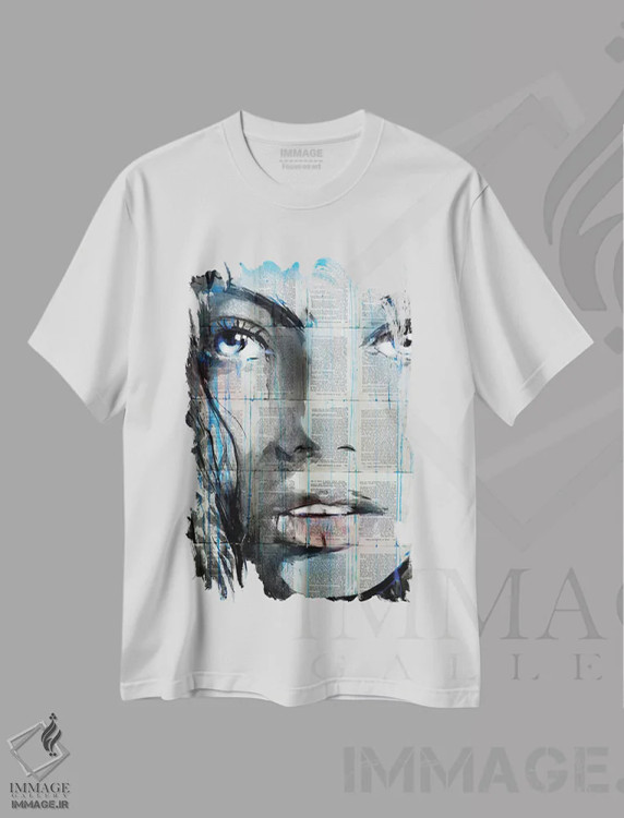 تیشرت سفید طرح دار تاب آبی، هنر فاخر معاصر اثر لوی جوور | فروشگاه ایماژ